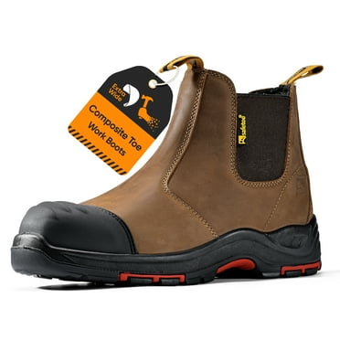 SAFETOE Heavy Duty Mens Work Boots Composite Toe Cap Chelsea Safety Boots Slip On Waterproof Leather Lightweight Working Shoes ASTM F2413