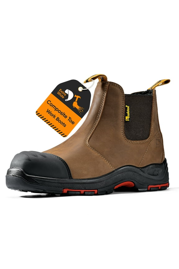 Heavy Duty Mens Work Boots Composite Toe Cap Chelsea Safety Boots Slip On Waterproof Leather Lightweight Working Shoes ASTM F2413