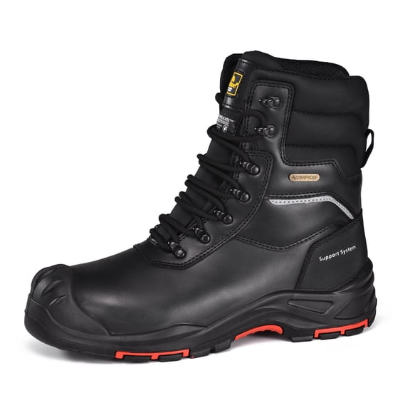 SAFETOE Men's Waterproof Cow Leather Safety Boot 8-inch Composite Toe Work Boots Insulated Winter Snow Boots ASTM F2413-18 I/75 C/75 S7 PR SD