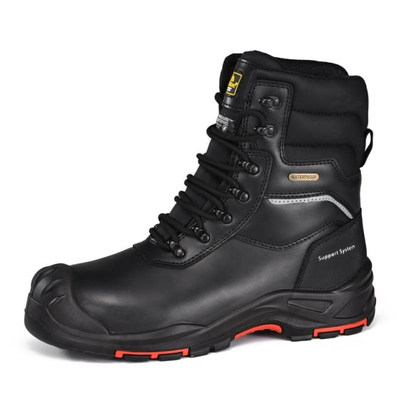 SAFETOE Men's Waterproof Cow Leather Safety Boot 8-inch Composite Toe Work Boots Insulated Winter Snow Boots ASTM F2413-18 I/75 C/75 S7 PR SD