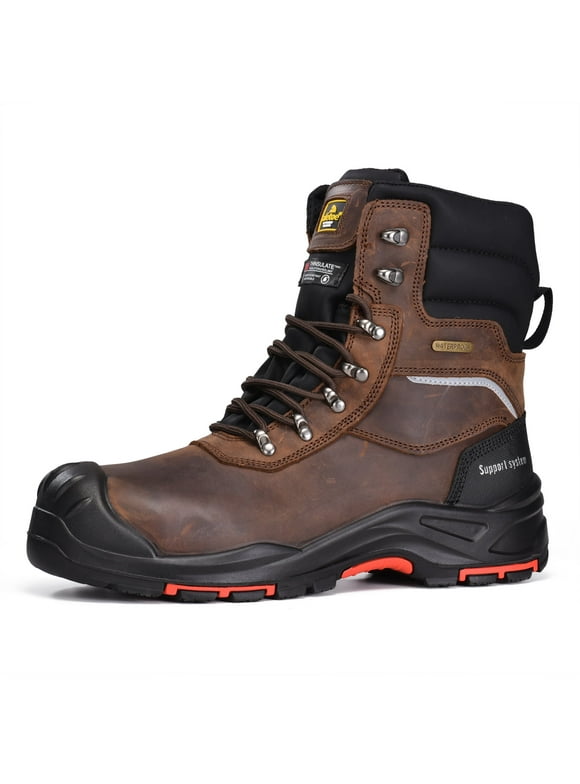 Men's Waterproof Cow Leather Safety Boot 8-inch Composite Toe Work Boots Insulated Winter Snow Boots