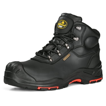 SAFETOE Safety Boots for Men Composite Toe Work Boots Lightweight Cow Leather Puncture Proof Slip On Work Boots Wide Fit