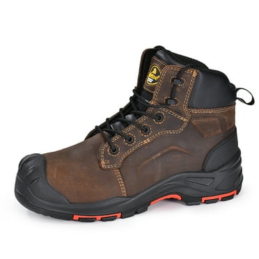 SAFETOE Safety Boots for Men Composite Toe Work Boots Lightweight Cow Leather Puncture Proof Slip On Work Boots Wide Fit