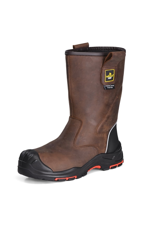 Work Boots for Men Cow Leather Safety Boot 8-inch Composite Toe Industrial Construction Boots for Oil,Gas,Mine