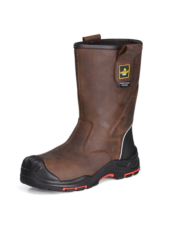Work Boots for Men Cow Leather Safety Boot 8-inch Composite Toe Industrial Construction Boots for Oil,Gas,Mine