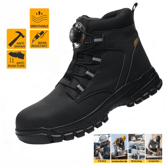 SAFETREK Men Steel Toe Safety Shoes: Anti-Smash Puncture Resistant Waterproof Work Boots, High-Top Slip-On Rubber Sole Work Boots, Lightweight Comfor With Quickly Shoelaces Footwear For Factory Work
