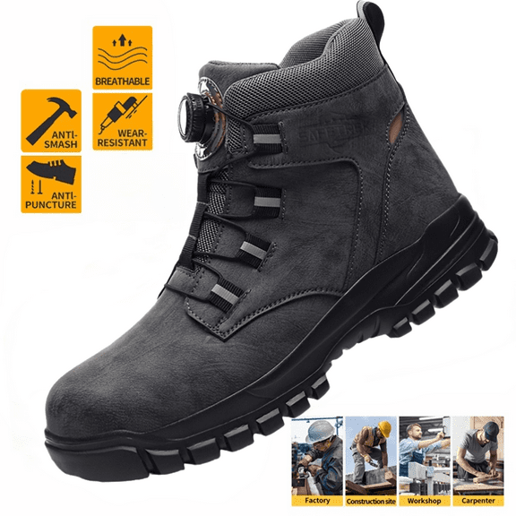 SAFETREK Men Steel Toe Safety Shoes: Anti-Smash Puncture Resistant Waterproof Work Boots, High-Top Slip-On Rubber Sole Work Boots, Lightweight Comfor With Quickly Shoelaces Footwear For Factory Work
