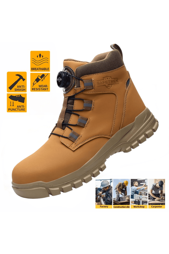 Men Steel Toe Safety Shoes: Anti-Smash Puncture Resistant Waterproof Work Boots, High-Top Slip-On Rubber Sole Work Boots, Lightweight Comfor With Quickly Shoelaces Footwear For Factory Work