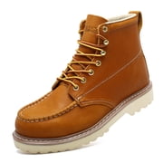 SAFETY LOONG Moc Toe Work Boots for Men Soft Toe Comfortable Full-Grain Leather 6" Non Slip and Water Resistant Safety Ankle Workboots Brown 10