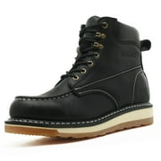 SAFETY LOONG Moc Toe Work Boots for Men Soft Toe Comfortable Full Grain Leather Non Slip Wedge Outsole Construction 6 Workboots Black 9.5