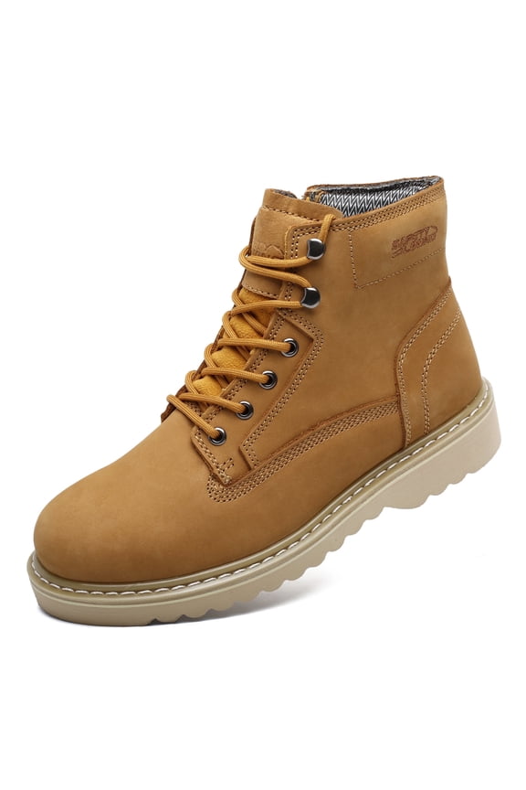 Soft Toe Work Boots, 6 Inch Nubuck Leather Boots with Side Zipper Workboots Brown 11