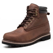 SAFETY LOONG Steel Toe Work Boots for Men, 6-Inch Non Slip Comfortable Leather Waterproof Industrial Construction Safety Workboots steel Brown 10