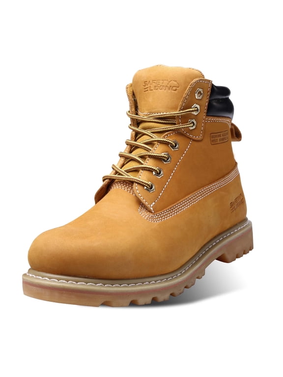 Steel Toe Work Boots for Men, 6-Inch Non Slip Comfortable Leather Waterproof Industrial Construction Safety Workboots steel Wheat 11