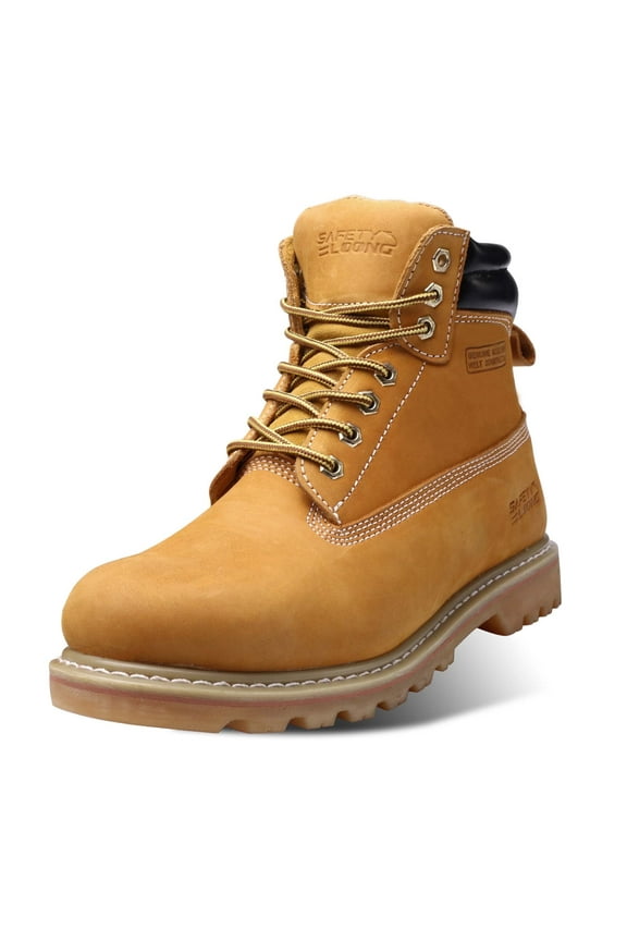 Steel Toe Work Boots for Men, 6-Inch Non Slip Comfortable Leather Waterproof Industrial Construction Safety Workboots steel Wheat 11