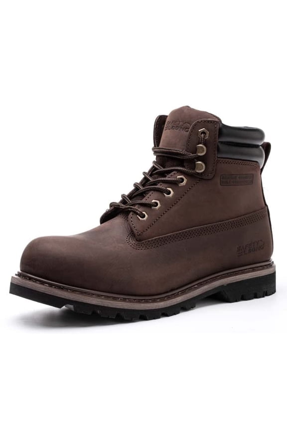 Work Boots for Men Soft Toe Non Slip Rubber Sole Comfortable Full Grain Leather Waterproof Goodyear Welt Construction Shoes Brown 10
