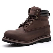 SAFETY LOONG Work Boots for Men Soft Toe Non Slip Rubber Sole Comfortable Full Grain Leather Waterproof Goodyear Welt Construction Shoes Brown 11