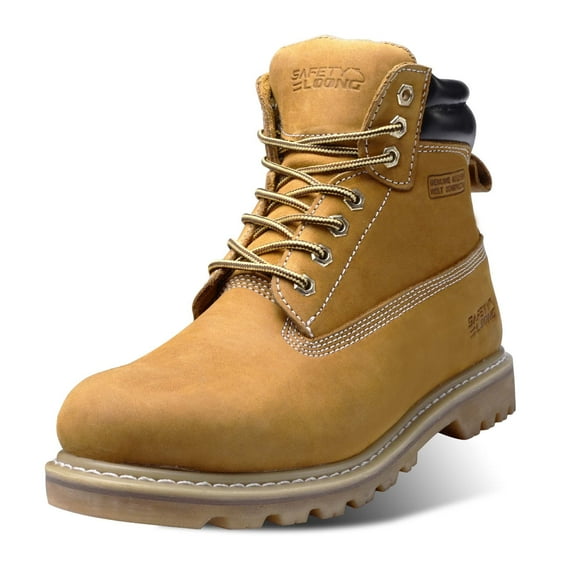 SAFETY LOONG Work Boots for Men Soft Toe Non Slip Rubber Sole Comfortable Full Grain Leather Waterproof Goodyear Welt Construction Shoes Wheat 11