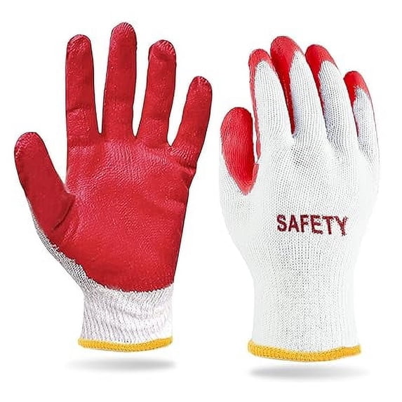SAFETY Non-Slip 10 Pairs Red Latex Cotton Multi-Purpose Work Gloves- Nitrile Dipped & Rubber Palm Coated for a Firm Grip- Heavy Duty Premium-Construction-Moving-Warehouse-Garden-Gloves