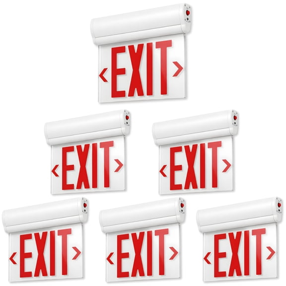 SAFETY SIGNS LED EDGE LIT EXIT SIGN 1W RED 100-277V BATTERY 3.6V 500MAH NI-MH BACK UP 90MIN UL LISTED Pack of 6