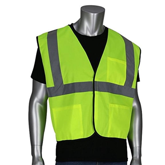 SAFETY WORKS CLASS-2 SAFETY VEST POLY LIME GREEN REFLECTIVE STRIPES LARGE