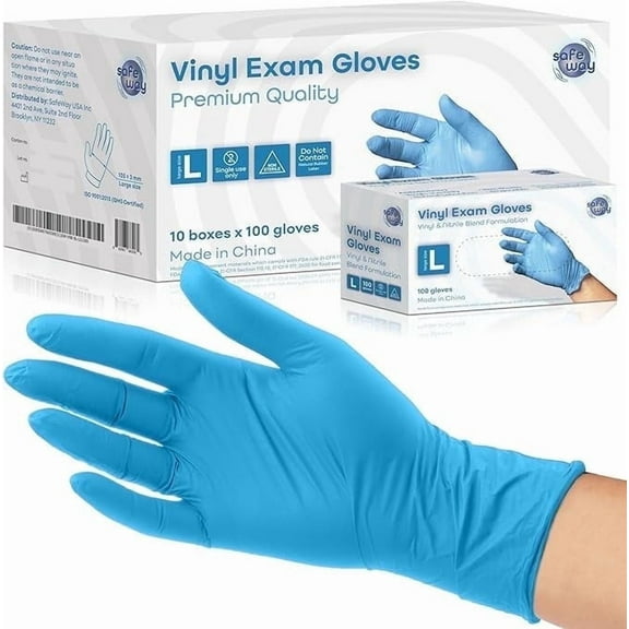 SAFEWAY USA Vinyl Disposable Gloves, Powder-Free and Non-Latex for Sensitive Skin, Multi-Purpose Ambidextrous Gloves for Hospital, House Chores, Esthetician, Nail Tech and More. — (1000 pcs, Large)