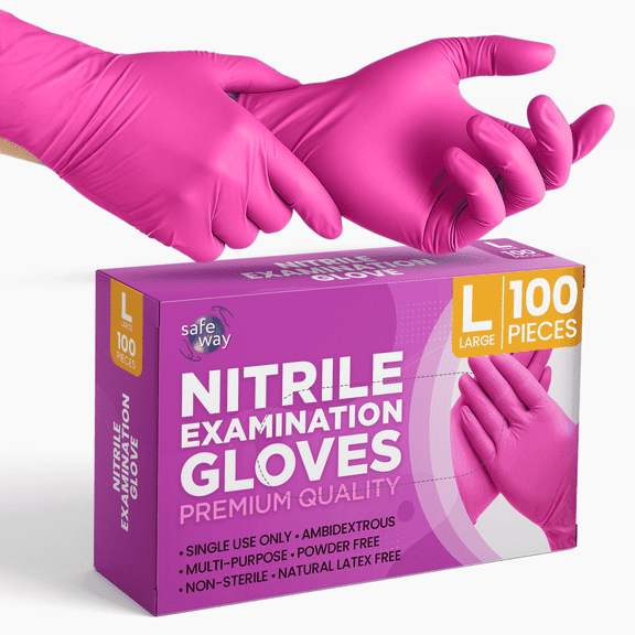 SAFEWAY USA Disposable Nitrile Gloves, Multi-Purpose Ambidextrous Design with Textured Fingertips for Salon, Esthetician, Nail Tech, Tattooing, House Chores, Food Prep and More. (100 pcs, Large)