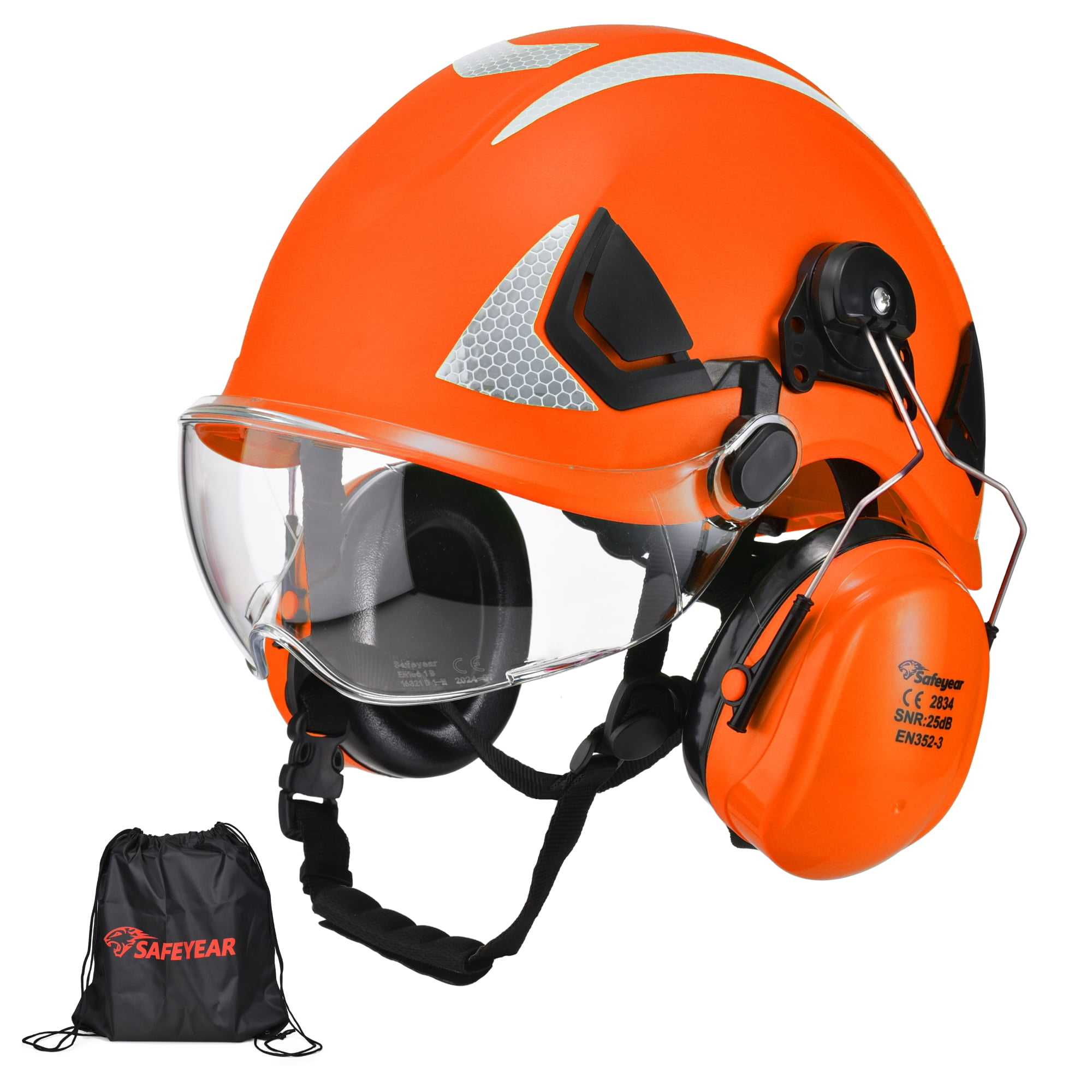 SAFEYEAR Construction Hard Hat with Face Shield & Earmuffs, ANSI Z89.1 ...
