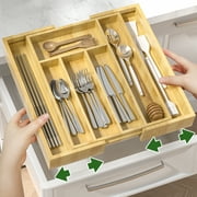 SAFFRUFF Expandable Bamboo Drawer Organizer - Adjustable Utensils Holder & Silverware Organizer - Cutlery Tray, Wooden Drawer Dividers for Drawer Organization and Storage (7 Slots)