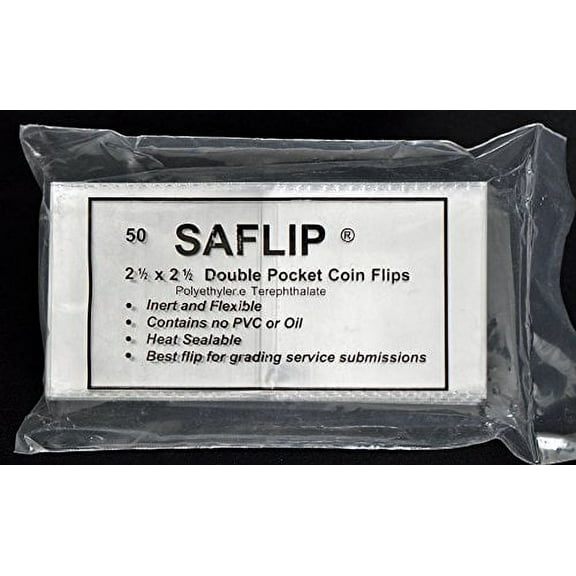 SAFLIP Double Pocket Safety Coin Flips (2" x 2", 50 Flips)