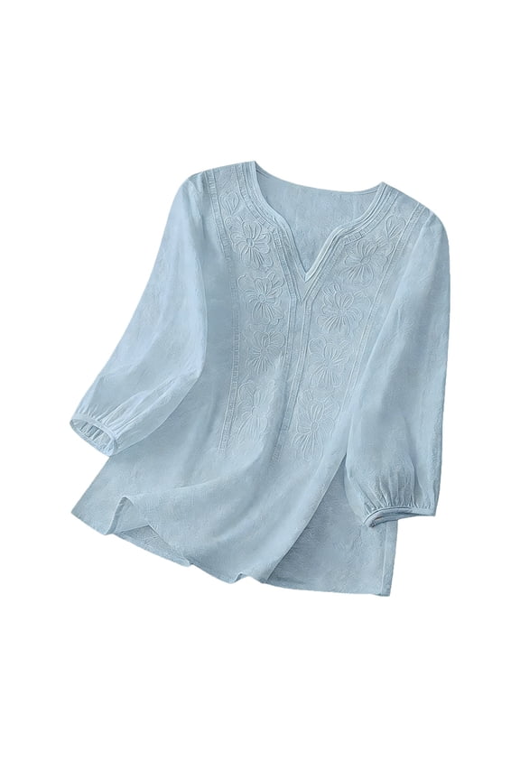Women Solid V Neck Short Sleeve Blouse Casual Lightweight Breathable Pullover Top For Loungewear Light Blue XXL
