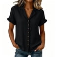 thumbnail image 1 of SAFUNY Women's Button Down Shirt Button Closure Collared Neck Short Sleeve Summer Style For All Day Wear Black L, 1 of 8