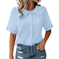 thumbnail image 1 of SAFUNY Women's Button Down Shirt Button Closure Short Sleeve Casual High Quality Material For Lasting Wear Light Blue L, 1 of 6