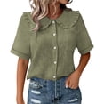 thumbnail image 1 of SAFUNY Women's Button Down Shirt Button Closure Short Sleeve Casual Versatile Design For Multiple Occasions Army Green L, 1 of 6