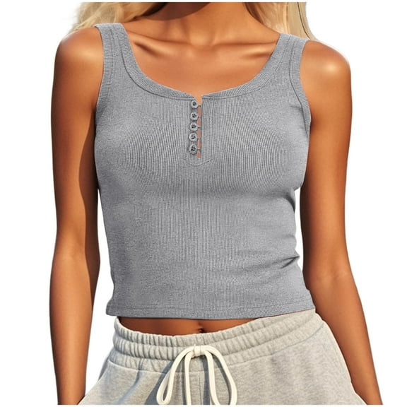 SAFUNY Women's Buttoned V Neck Sleeveless Knit Top Form ting Tank Top for Layering and Everyday Style Gray S