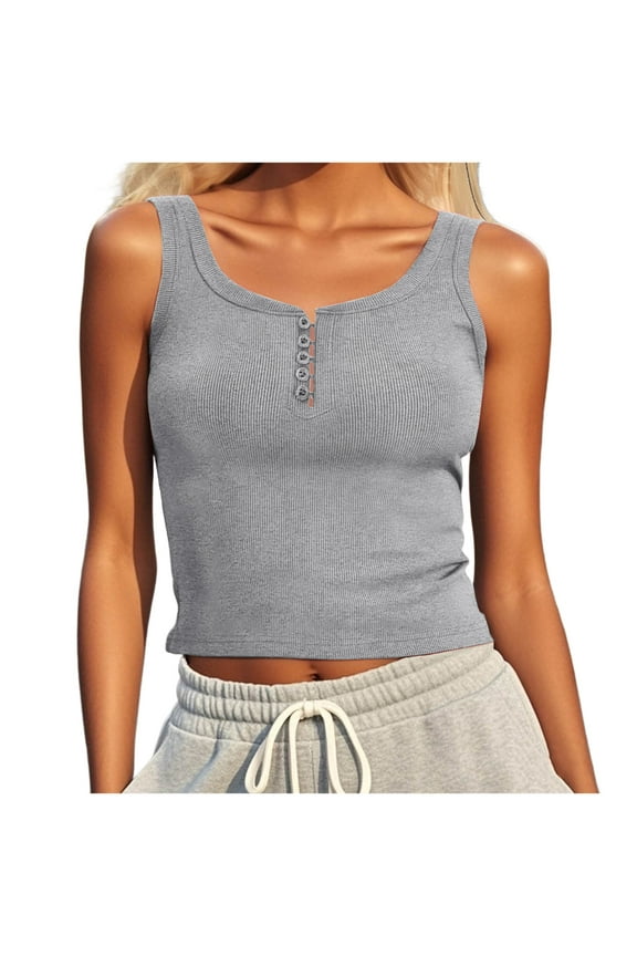 Women's Buttoned V Neck Sleeveless Knit Top Form ting Tank Top for Layering and Everyday Style Gray S