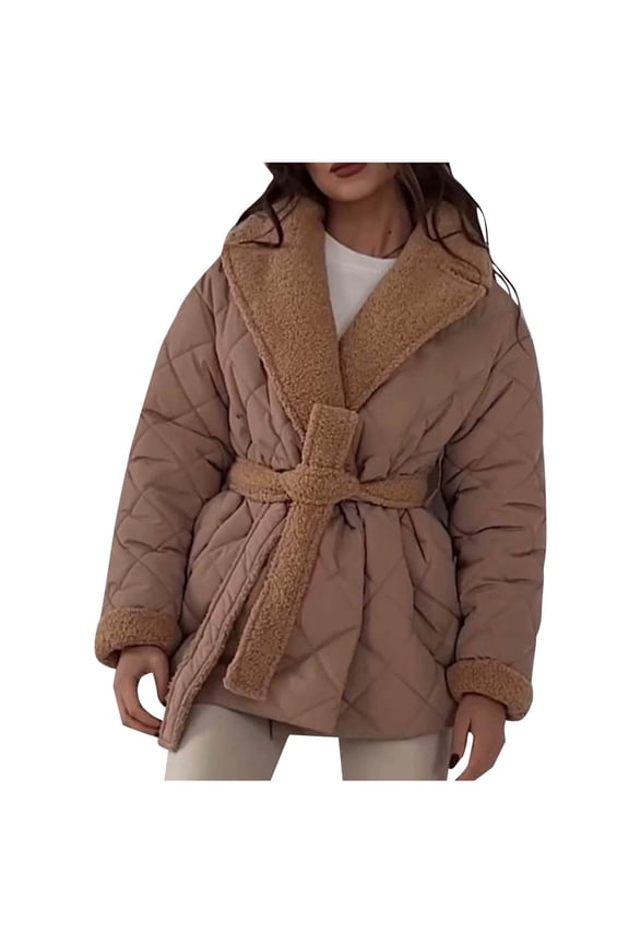 Women’s Cinched Waist Cropped Quilted Jacket Adjustable Design Stylish for Casual Dates Daily Wear Spring Autumn Brown XL