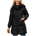 thumbnail image 1 of SAFUNY Women’s Cinched Waist Long Hooded Puffer Coat Adjustable Design Stylish Warm for City Strolls Winter Black XL, 1 of 2