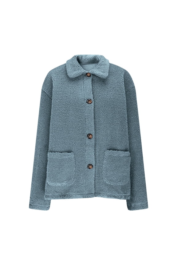 Women’s Collared Cropped Corduroy Jacket Soft Fabric Pouch Pocket Warm for Casual Dates Daily Errands Autumn Winter Navy L