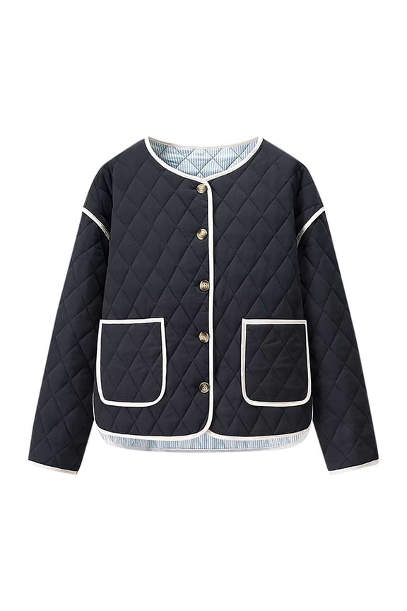 Women’s Contrast Cropped Open Front Jacket Loose Comfortable for Loungewear Weekend Trips Spring Black S