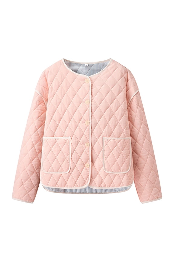 Women’s Contrast Cropped Open Front Jacket Loose Comfortable for Loungewear Weekend Trips Spring Pink M