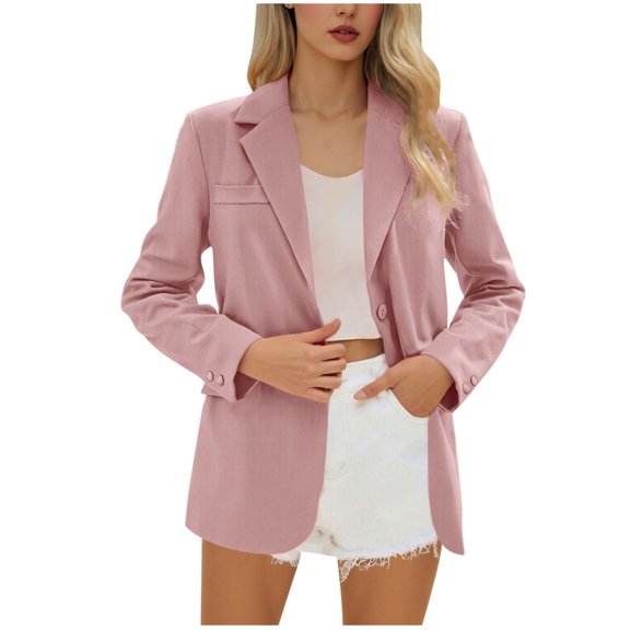 SAFUNY Women’s Cropped Crop Top Blazer Structured Lapel Detail Elegant for Formal Events Night Outings Spring Autumn Pink XL