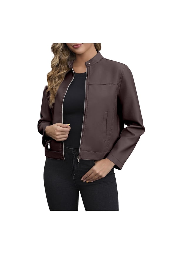 Women’s Cropped Zip Up Jacket Structured Ribbed Stylish Durable for Night Outings Casual Wear All Seasons Coffee S