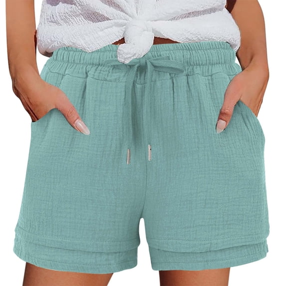 SAFUNY Women's Drawstring Cuffed Hem Shorts Elastic Waist Pocketed Casual Loungewear Bottoms Sky Blue XL