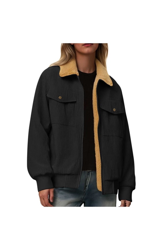 Women’s Faux Fur Lined Denim Parka Jacket Button Front Design Warm Windproof for Outdoor Trips Casual Wear Cold Climates Black M