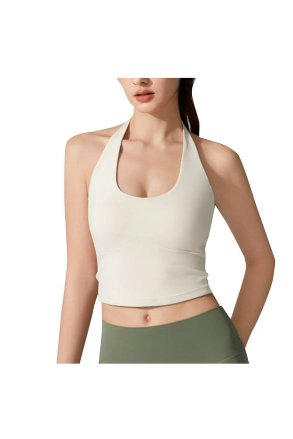 Women's Halter Neck Sleeveless Cami Top Breathable Athletic Tank Top for Yoga Workout White M
