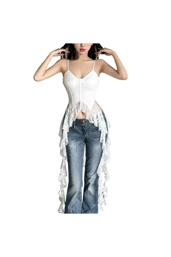 Women's Halter Neck Sleeveless Top Gothic Style Tank Top for Clubwear and Night Out White M