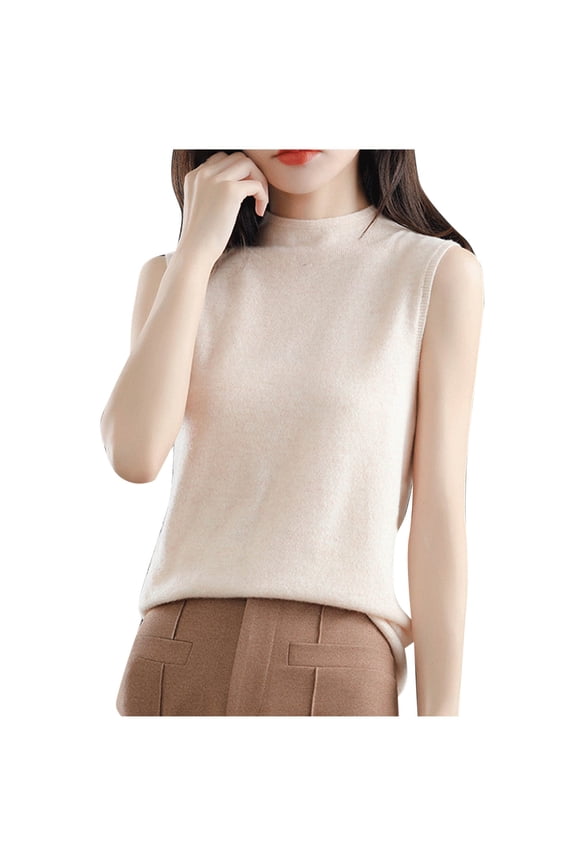Women's High Neck Sleeveless Top Form ting Tank Top for Office Casual and Party Outings Beige S