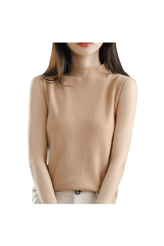 Women's High Neck Sleeveless Top Form ting Tank Top for Office Casual and Party Outings Khaki S