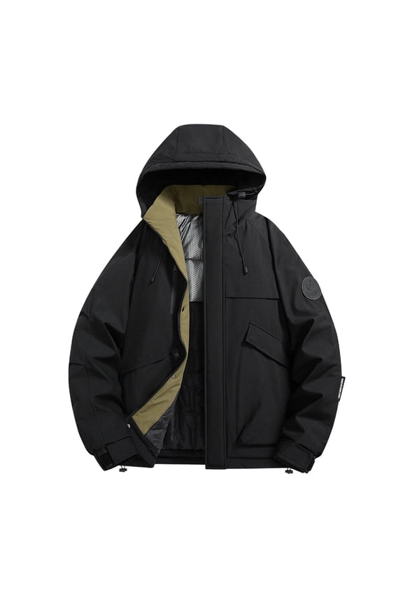 Women’s Hooded Reversible Jacket Warm Lining Pouch Pocket Versatile for Travel Daily Commutes Cold Weather Black L