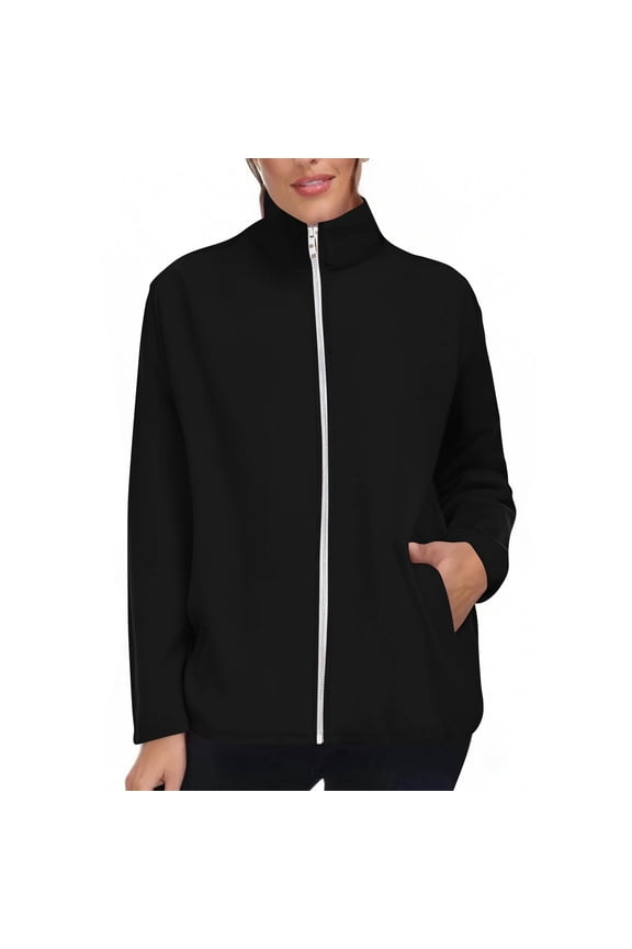 Women’s Hooded Zip Up Casual Jacket Lightweight Construction Pouch Pocket Breathable for Hiking Errands Spring Summer Black S